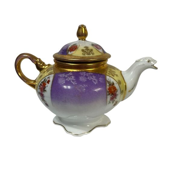 Vintage Victoria Austria Teapot & Sugar Dragon Serpent Floral Pattern Gold Trim - Picture 3 of 16